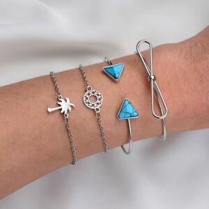 *AMBROSIA* 4-Pc Silver Turquoise Bow Bracelet Set